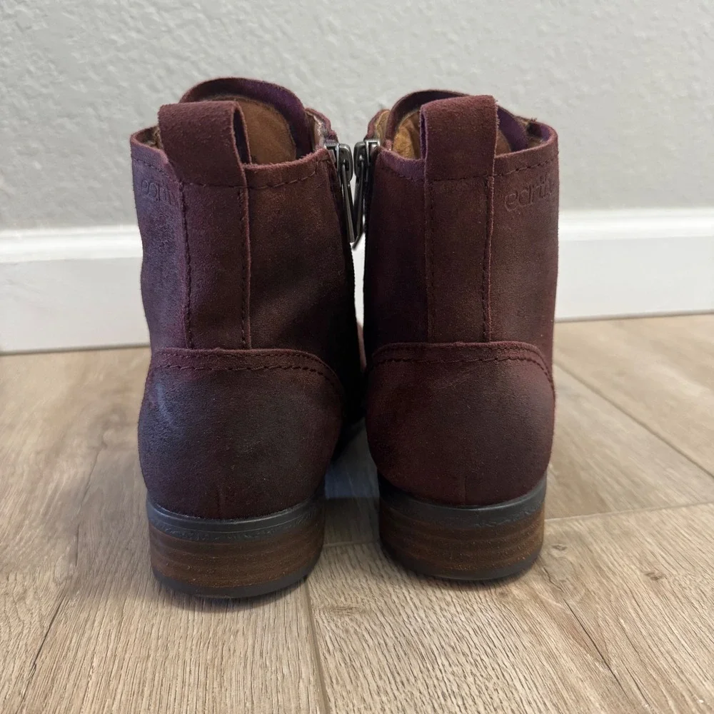 Earth Etienne LQV Womens 6M Burgundy Leather Lace Up Combat Ankle Boots Moto